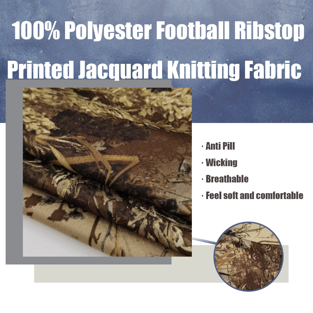 Textile 100% Polyester Football Ribstop Camouflage Printed Jacquard Knitting Fabric for T-Shirt/Garment Hunting Camo Fabric Poly Spandex Jersey Knitted Fabric