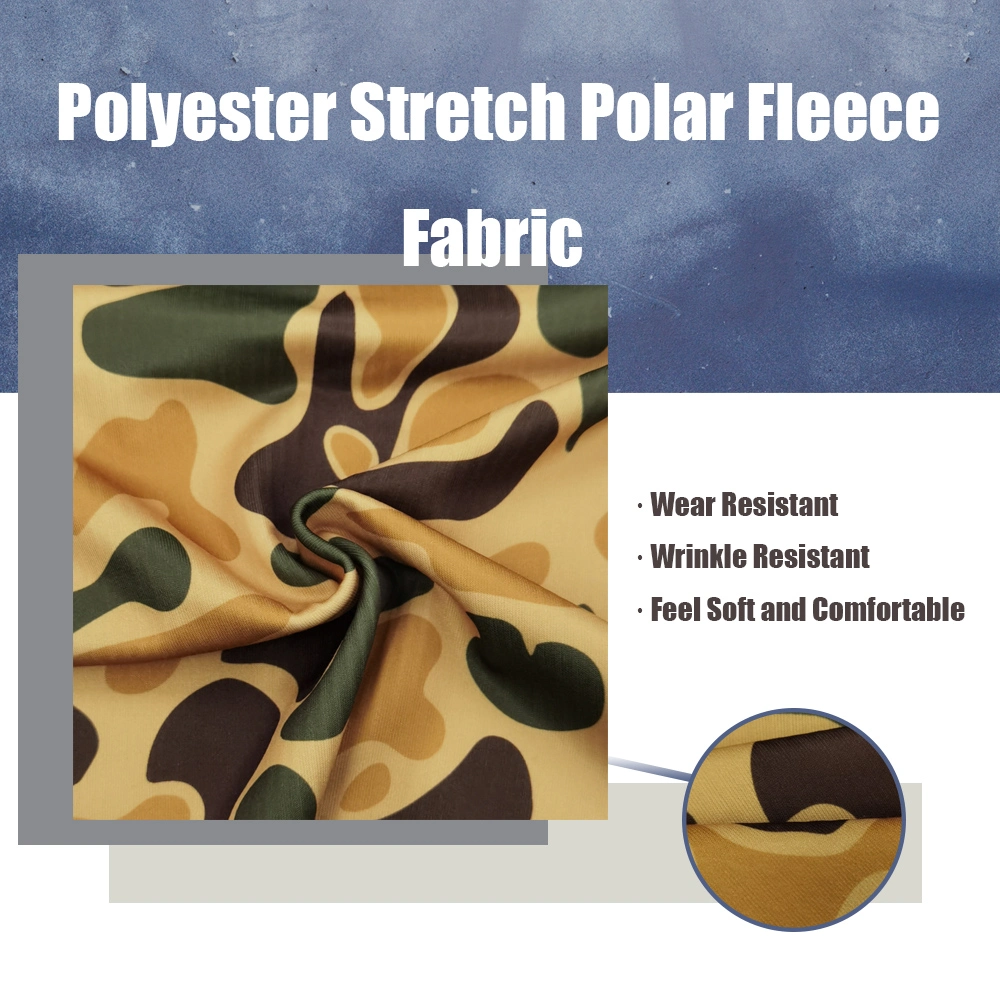 4 Way Stretch Camo Pk Polar Fleece Interlock Knit Fabric 92% Polyester 8% Spandex Stripe Camouflage Printed Brushed Knitted Polar Fleece Hunting Clothing Fabric